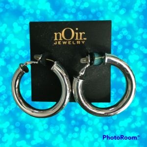 Hoop Earrings by nOir Jewelry. Shiny silvertone, high quality fashion jewelry.